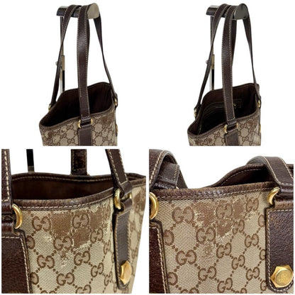 Gucci Mini Tote Handbag Brown GG Canvas Leather Gold Hardware