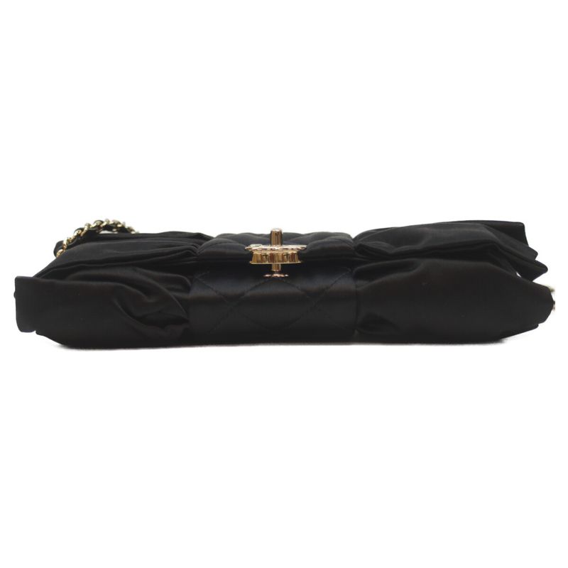 Chanel Coco Mark Satin Chain Shoulder Bag Ribbon Black Ghardware