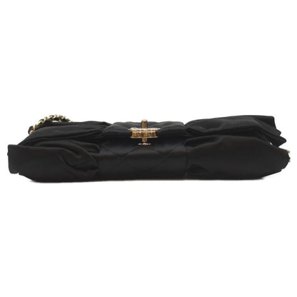 Chanel Coco Mark Satin Chain Shoulder Bag Ribbon Black Ghardware