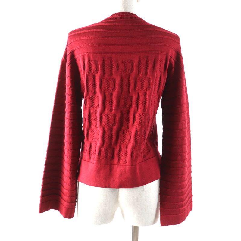 Hermes 23AW 3e2614d3 Silk-blend Chaine D'ancre Wide Sleeve Knit Red 34 Made In