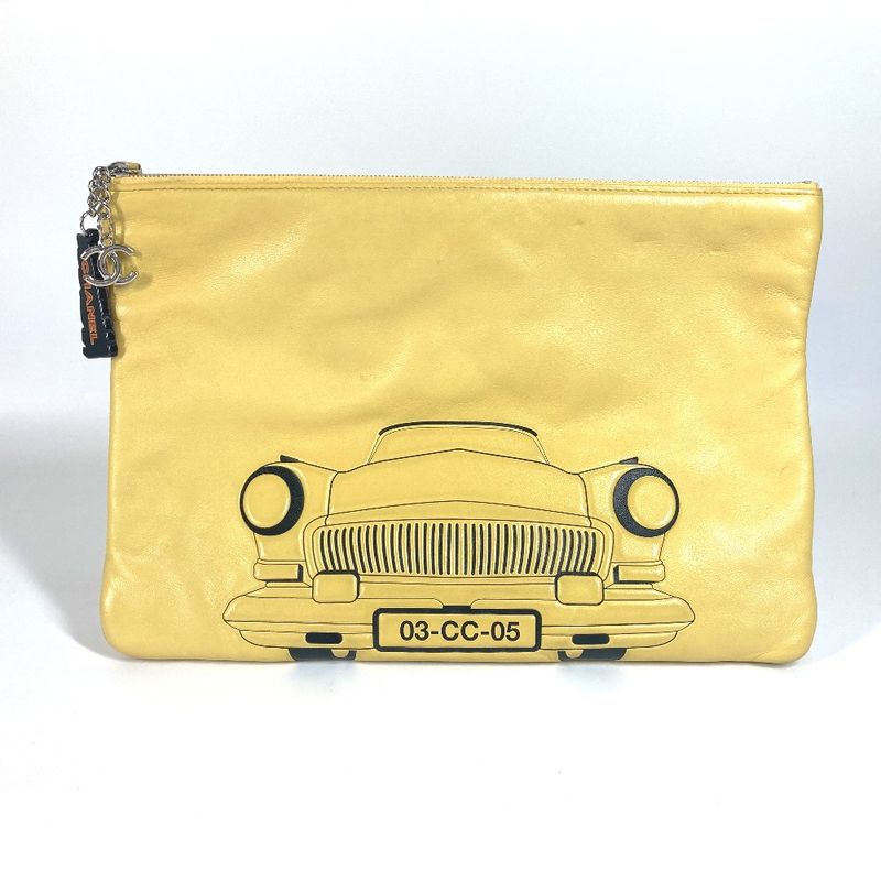 Chanel Clutch Bag Coco Havana Car Logo Leather Yellow