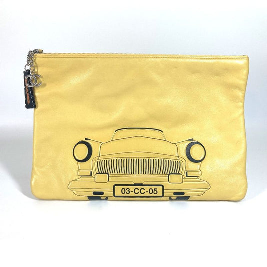 Chanel Clutch Bag Coco Havana Car Logo Leather Yellow