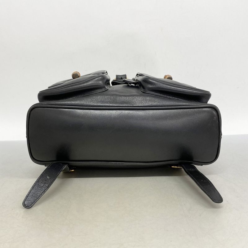 Gucci Backpack Daypack Bamboo 0030 2058 Leather Black Gold Hardware Women