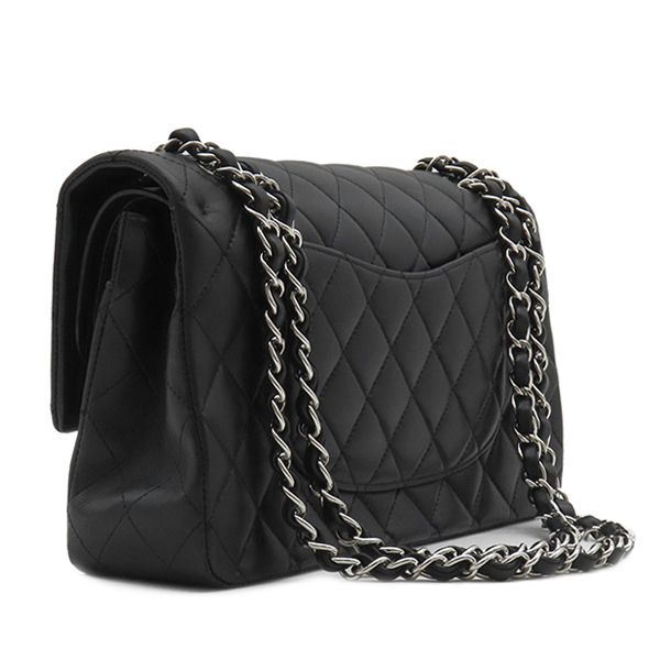 Chanel Shoulder Bag Matelasse 25 Flap Bag Lambskin Black Silver Hardware Black