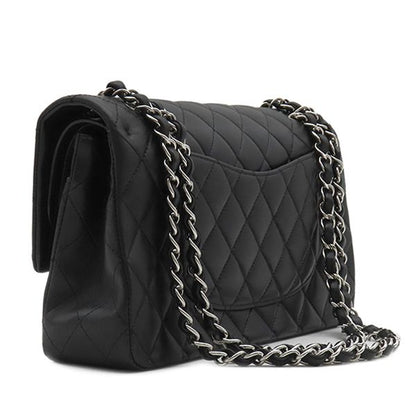Chanel Shoulder Bag Matelasse 25 Flap Bag Lambskin Black Silver Hardware Black
