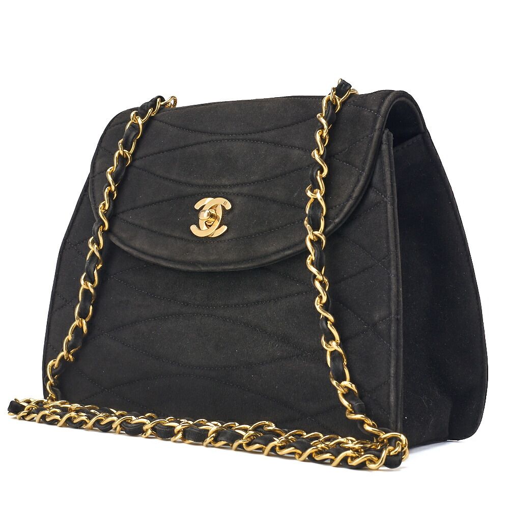 Chanel Shoulder Bag Tote Bag Round Flap Turnlock Chain Shoulder Suede Black