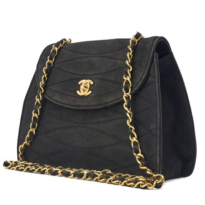 Chanel Shoulder Bag Tote Bag Round Flap Turnlock Chain Shoulder Suede Black