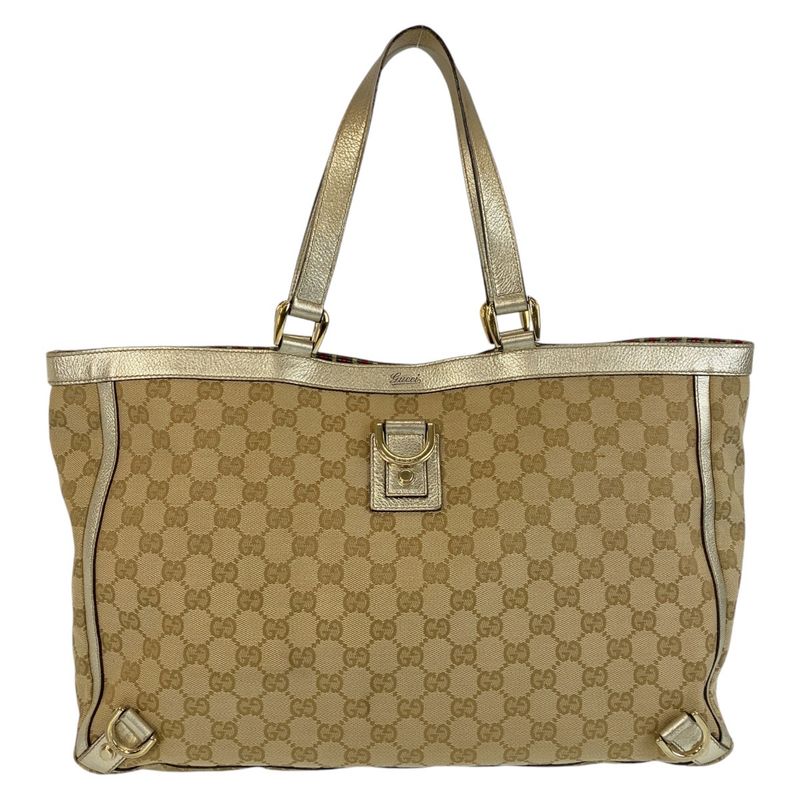 Gucci Abby Beige Gold Hardware GG Canvas/leather 141472 Tote Bag Shoulder Bag