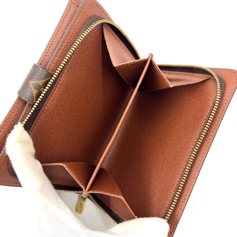 Louis Vuitton Porte Papier Zip Monogram PVC Brown Bifold Wallet Gold M61207