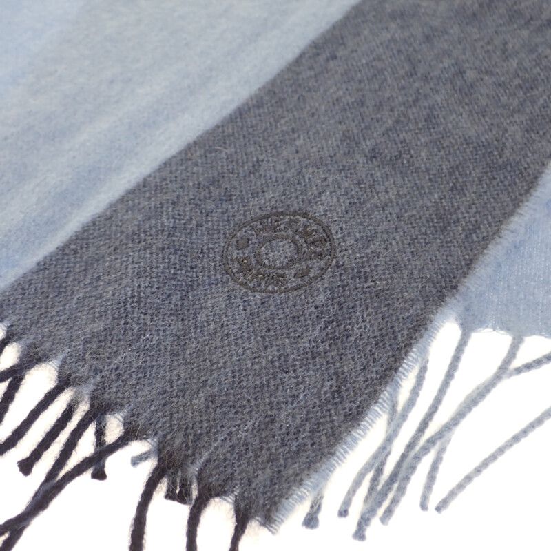 Hermes H Summer Block Scarf Cashmere Blue Men's Autumn Winter [A Rank