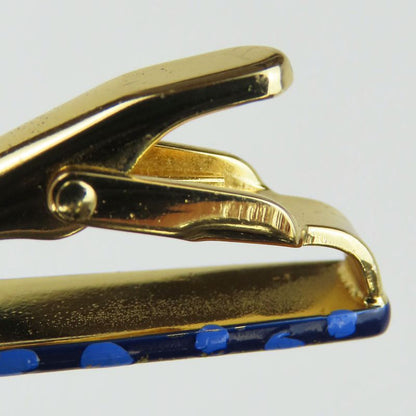 Christian Dior Tie Pin Metal Rhinestone Navy Blue Gold Hardware Plated Suit