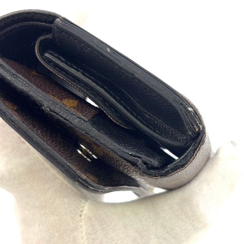 Louis Vuitton Portefeuille Compact Chain Leather X PVC Brown Wallet Silver