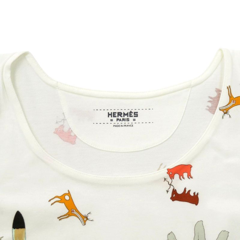 Hermes Kachina Cotton Size 44 White Multicolor Short Sleeve T-shirt 0355 Hermes