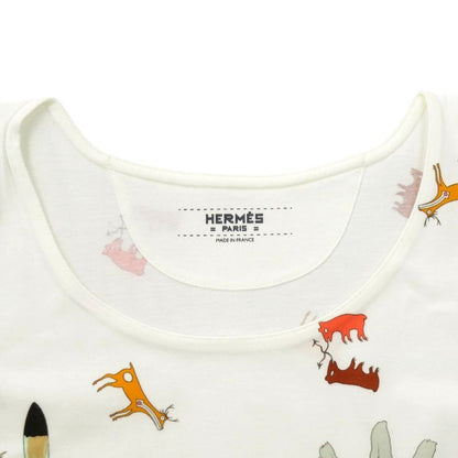 Hermes Kachina Cotton Size 44 White Multicolor Short Sleeve T-shirt 0355 Hermes