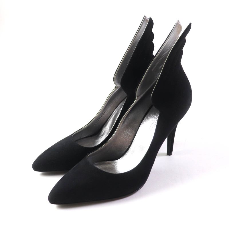 Hermes Vecteur Feather Motif Suede Leather Pumps Black 35 Storage With Bag Made