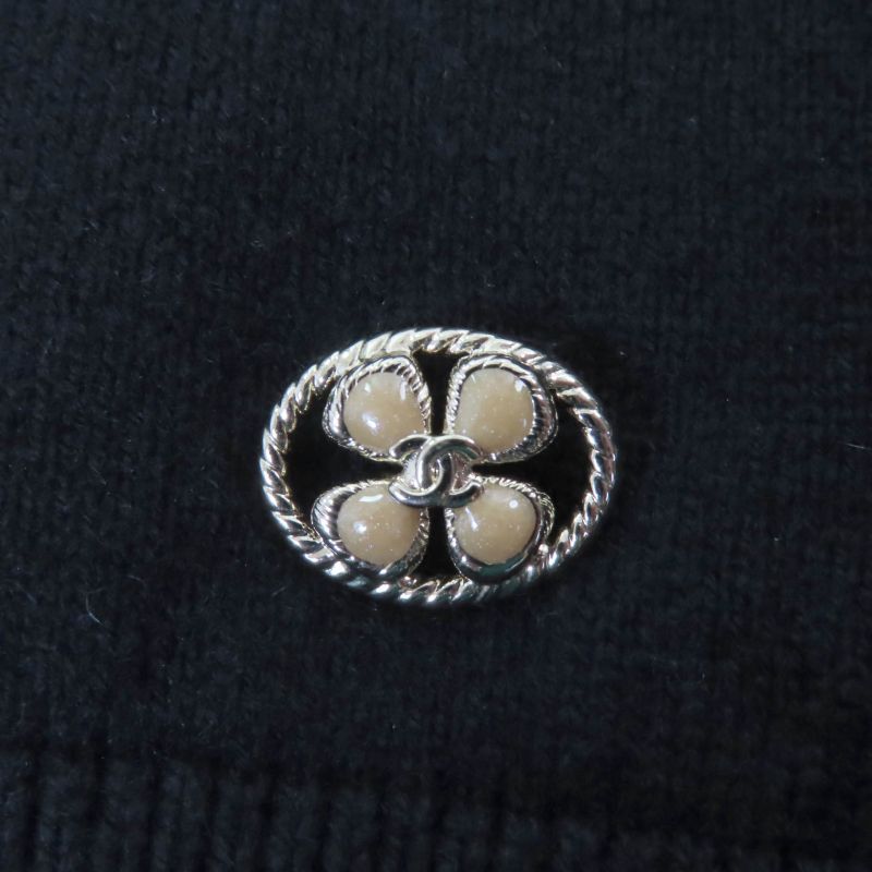 CHANEL 24SS P76928k11094 Cashmere Clover Coco Mark Knit Vest Top Black 36 Made