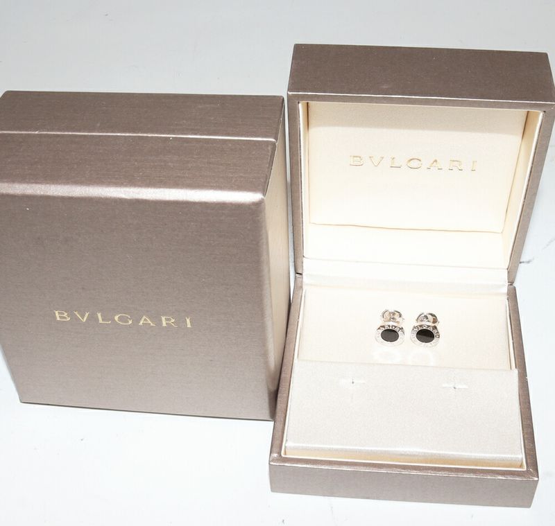 Bulgari Earrings 18K White Gold Onyx 2P Bulgari Stud Earrings 356121