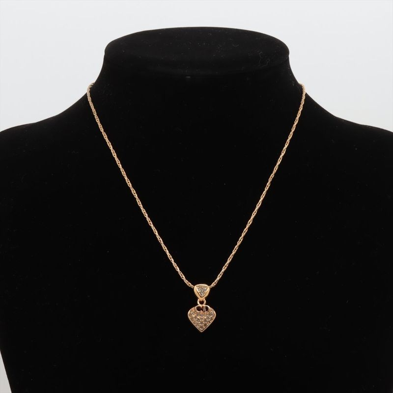 Christian DIOR CD Logo Necklace GP With Rhinestones Gold