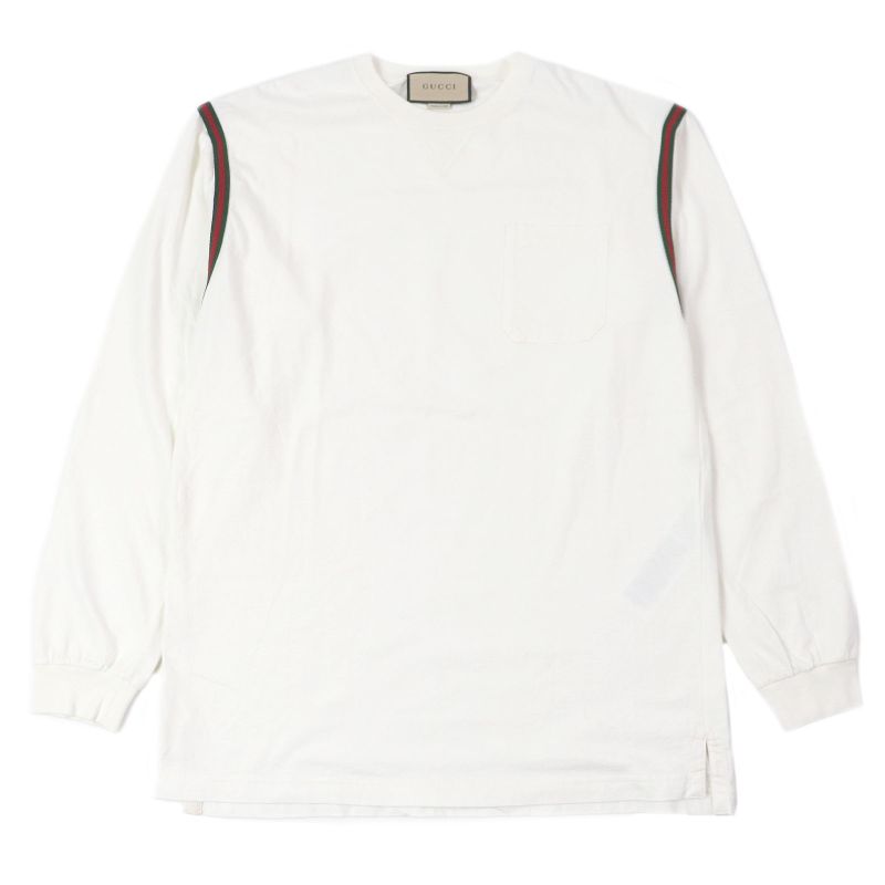 Gucci 768441 Webline Logo Embroidery Cotton Jersey Long Sleeve T-shirt White M