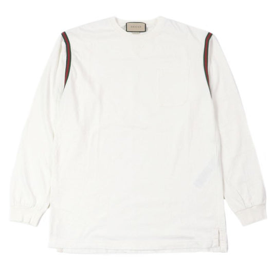 Gucci 768441 Webline Logo Embroidery Cotton Jersey Long Sleeve T-shirt White M