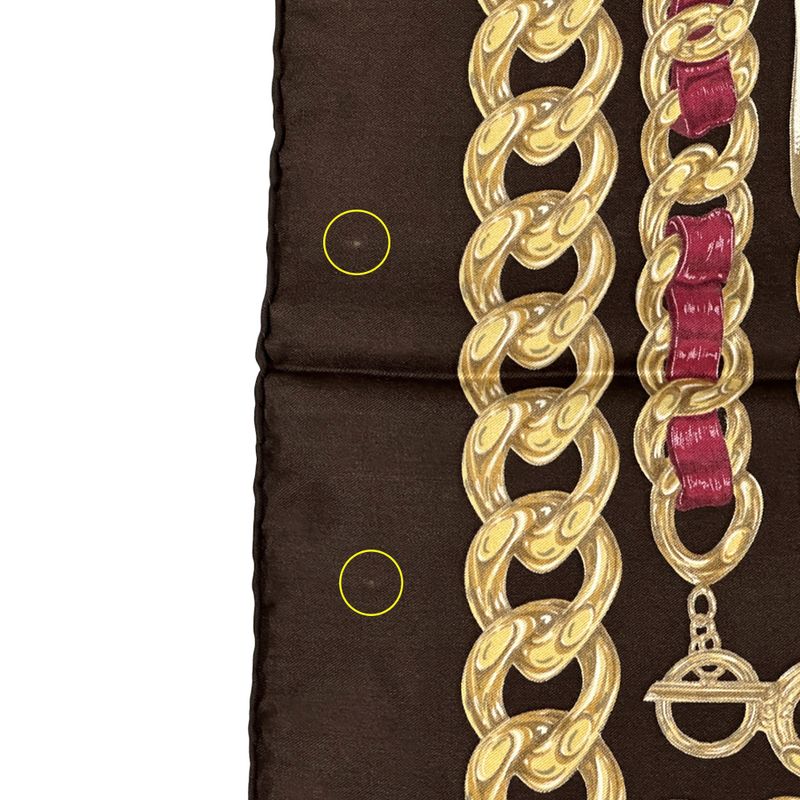 Chanel Scarf Women's Brand Cambon Coco Mark Silk Brown Yellow Chain Gold Dark