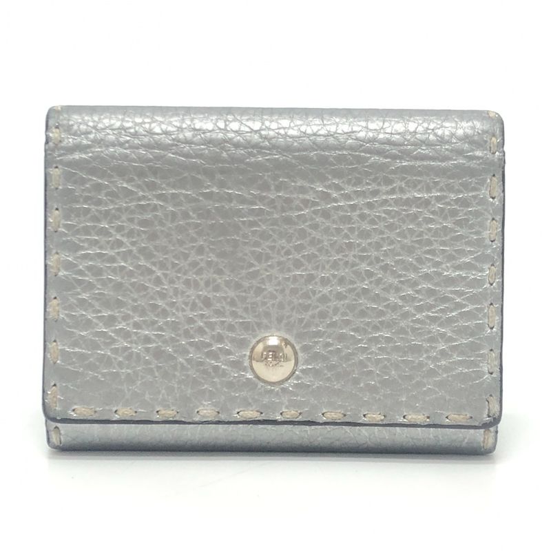 Fendi Card Case Selleria Leather Silver