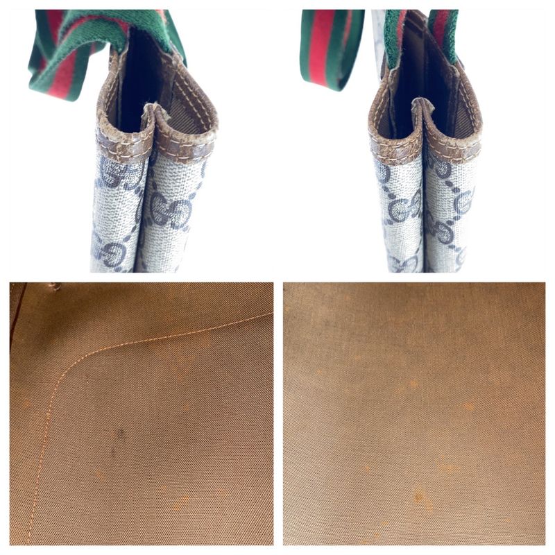 Gucci Vintage Sherry Line Beige Brown GG Supreme Canvas Tote Shoulder Bag 505385