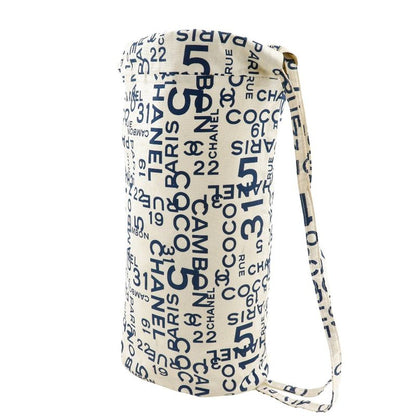 Chanel Beach Bag Vichy Line Logo Cotton White Women's Shoulder Bag