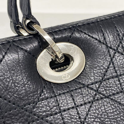 Christian Dior Handbag Cannage Leather Black Silver Hardware Women