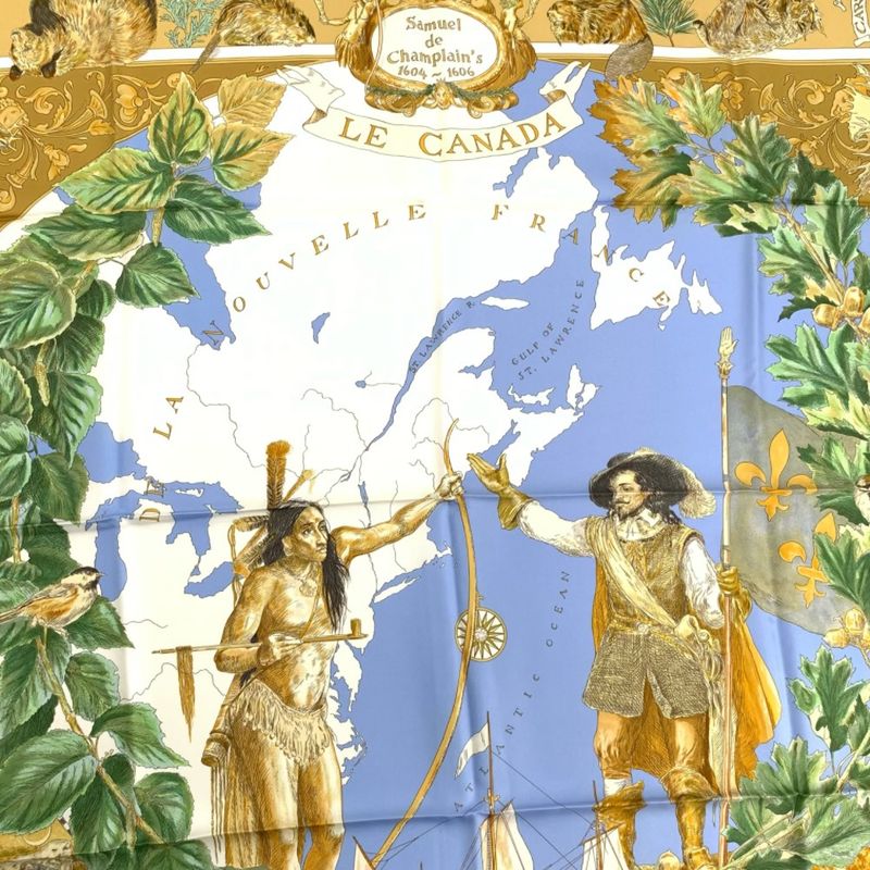 Hermes 1990s Le Canada Indian Canada Indian Carre 90 Silk Scarf