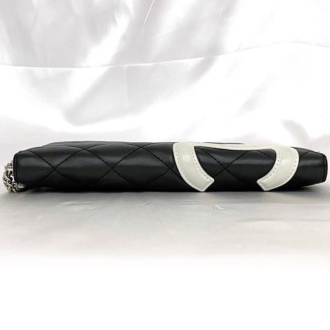 Chanel Round Zipper Long Wallet F21275 Black White