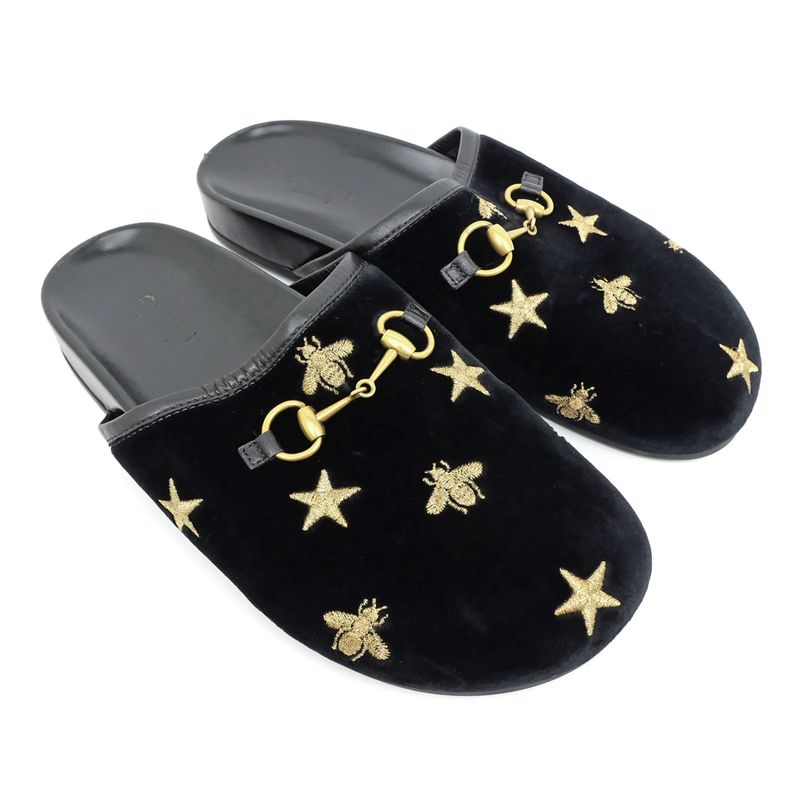 Gucci Sandals Horsebit Bi-bk Black 505265 Size 35 Embroidery Ladies