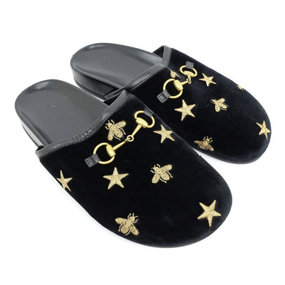 Gucci Sandals Horsebit Bi-bk Black 505265 Size 35 Embroidery Ladies