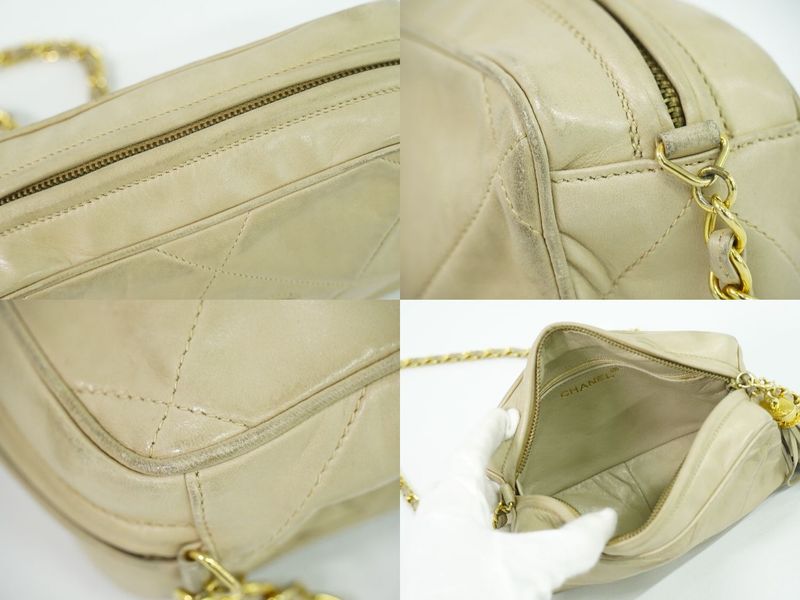 Authentic Chanel Coco Mark Matelasse Tassel Chain Shoulder Bag Lambskin Leather