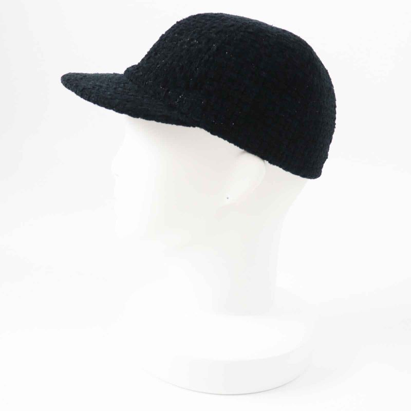 CHANEL 22B Aa8562 Coco Mark Fantasy Tweed Cap Hat Black Lame M With Box Made