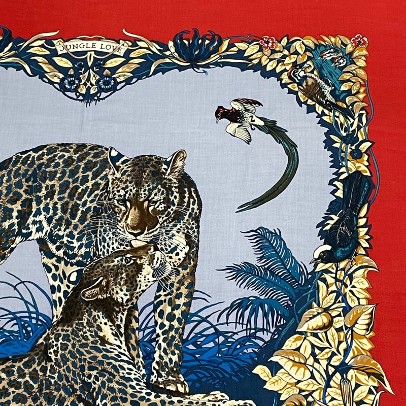 Hermes Scarf Carre 140 DIP DYE Jungle LOVE Cashmere Red