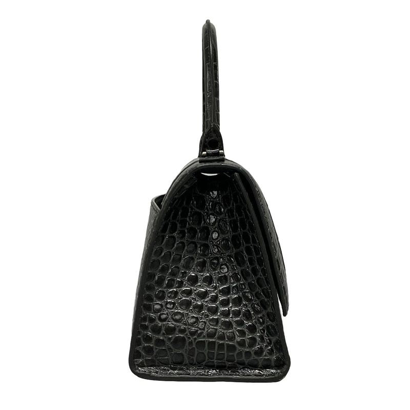 Balenciaga Handbag Hourglass Top Handle Small 593546 Dark Grey Croc Shape