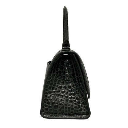 Balenciaga Handbag Hourglass Top Handle Small 593546 Dark Grey Croc Shape