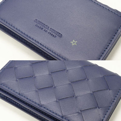 Bottega Veneta Business Card Holder With Depth Intrecciato Calf Blue Outlet