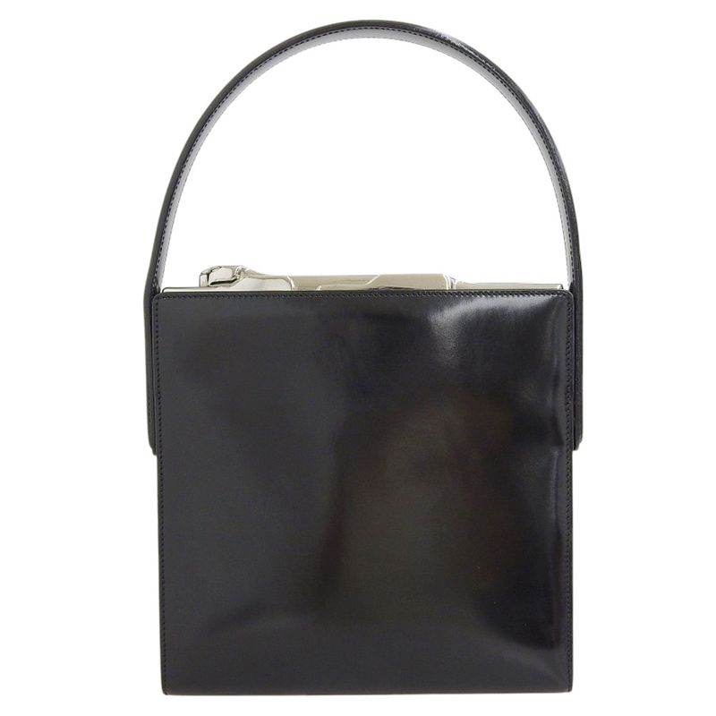 Cartier 90's Vintage Rare Item Panther Hardware Box Calf Leather Handbag Gusset