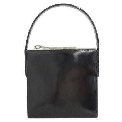 Cartier 90's Vintage Rare Item Panther Hardware Box Calf Leather Handbag Gusset