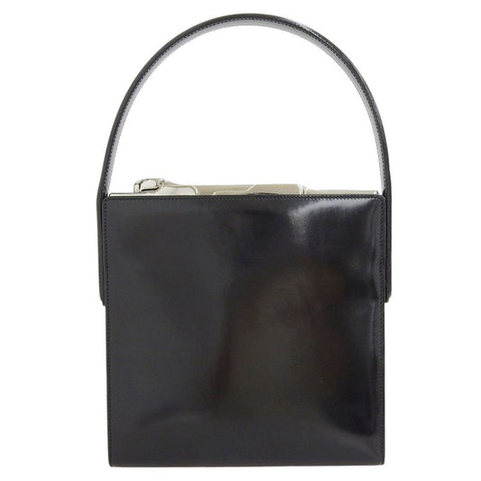 Cartier 90's Vintage Rare Item Panther Hardware Box Calf Leather Handbag Gusset