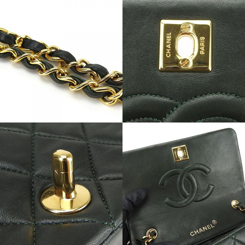 Chanel Shoulder Bag Mini Matelasse Lambskin Olive Green Gold Hardware 1st