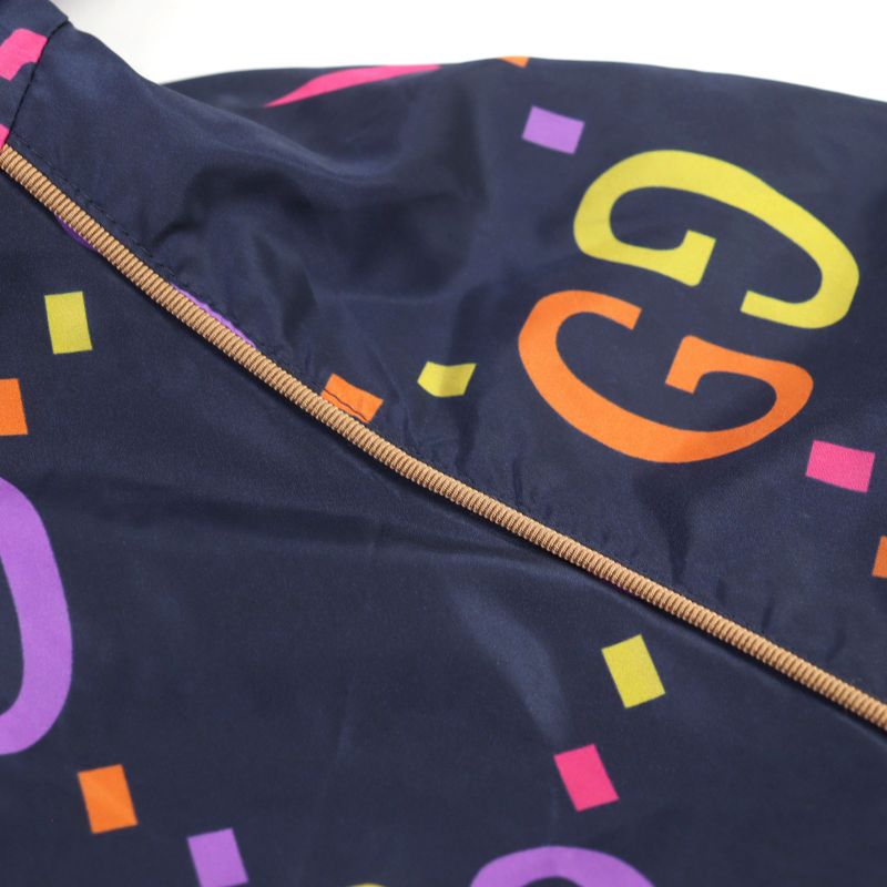 Gucci 697621 Jumbo GG Leather Part Hooded Double Zip Nylon Jacket Multicolor 48