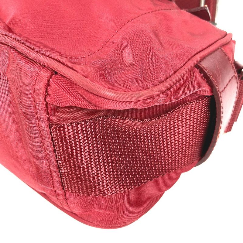 Prada Shoulder Bag Triangle Logo Triangle Logo Plate Leather / Nylon Red