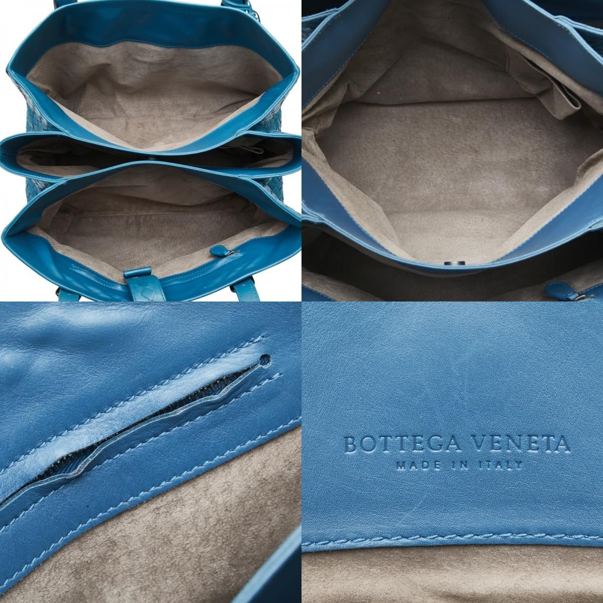 Bottega Veneta Intrecciato Handbag Tote Bag Blue Leather Women Bottega Veneta
