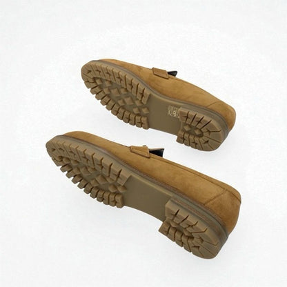 Hermes Faubourg Loafer Leather Shoes Suede Brown Silver Hhardware Moccasin Flat