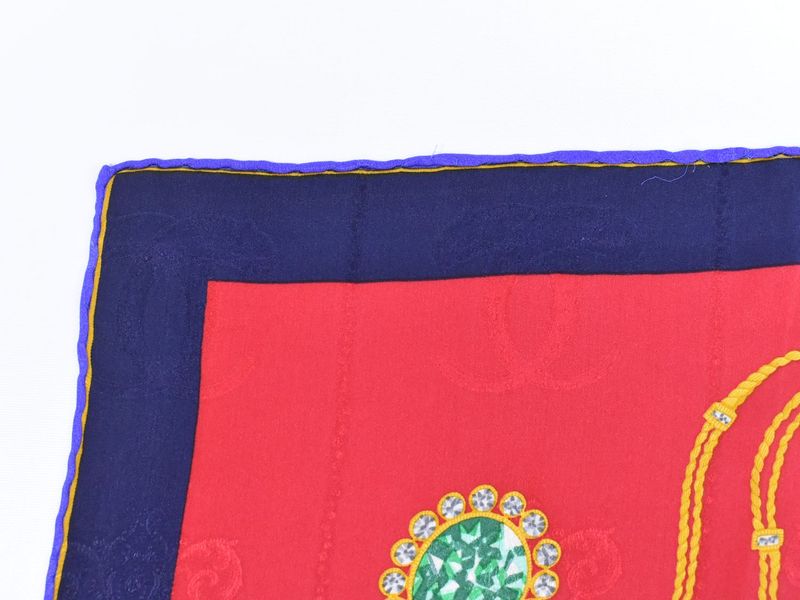 Authentic Cartier Jewelry Pattern Scarf Shawl Bandana Silk Red Navy Multicolor