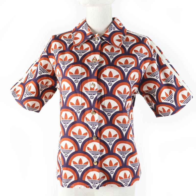 Gucci×adidas 703002 Trefoil Logo Total Short Sleeve Shirt Orange 36 Made In