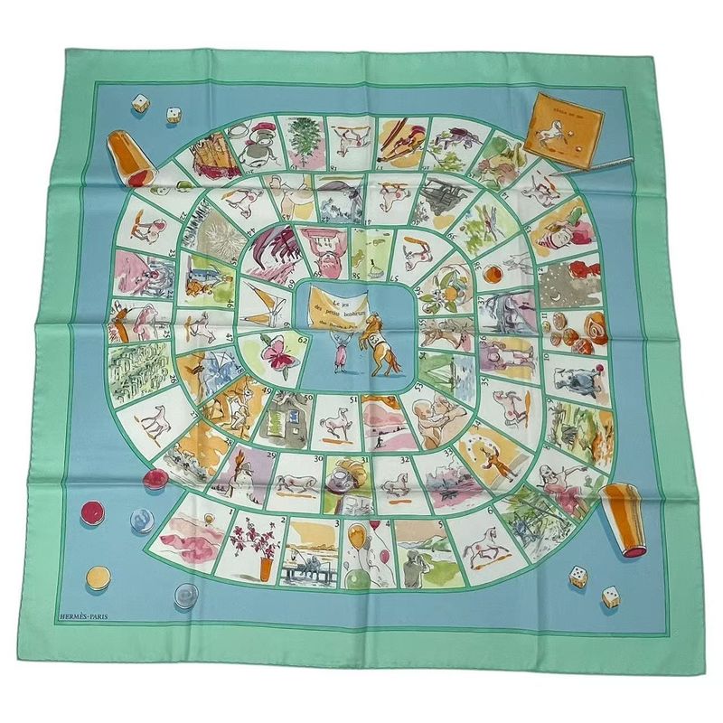 Hermes Carre 90 Le Jeu Des Petits Bonheurs Small Happy Game Scarf Silk Green
